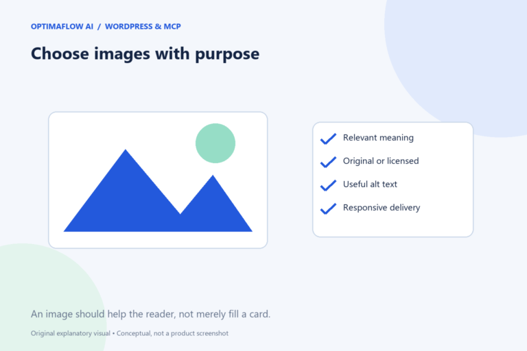 Choose images with purpose. An image should help the reader, not merely fill a card.