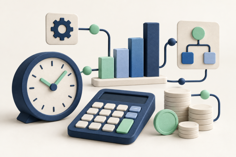 Conceptual illustration of measuring workflow time and costs